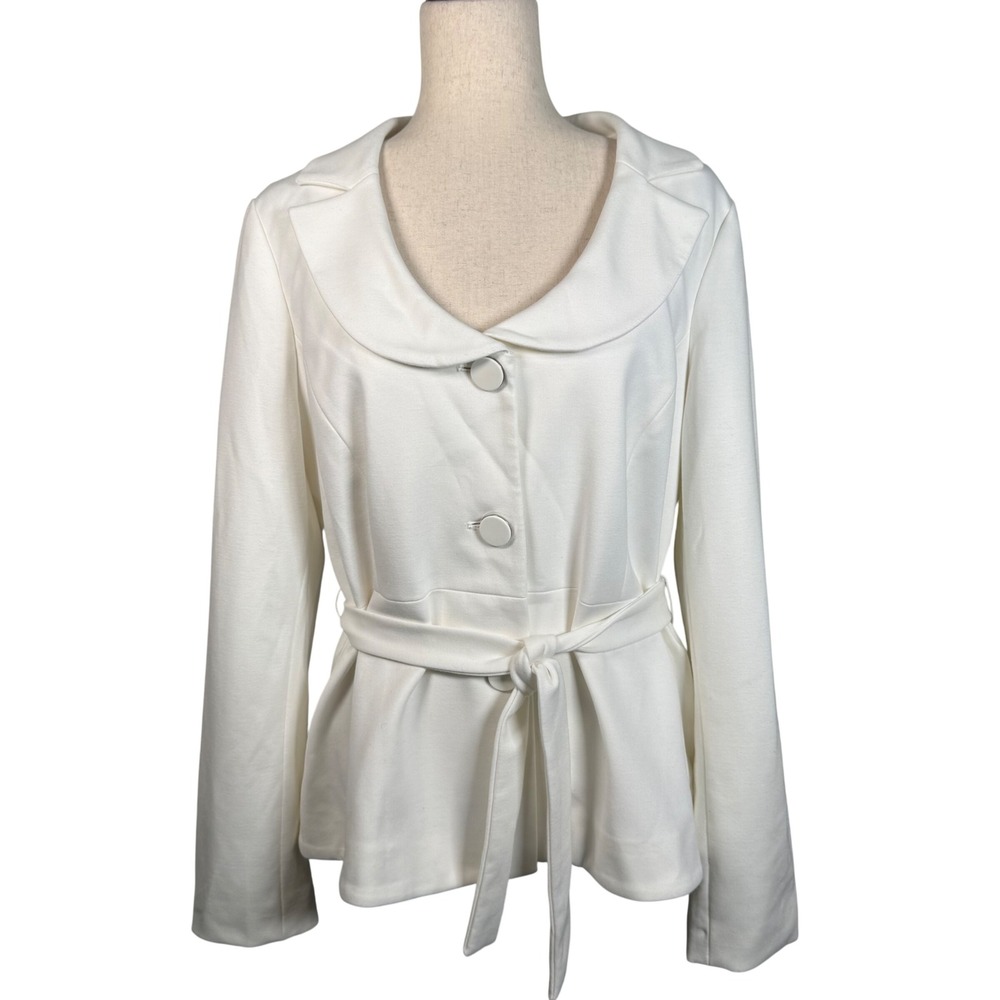 Sandro Sportswear Blazer Jacket Womens Large White Belted Preppy Quiet Luxury